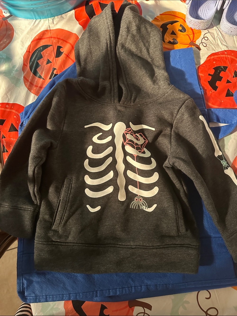 Cat & Jack Black Kids Skeleton Pullover Hoodie with Graphic